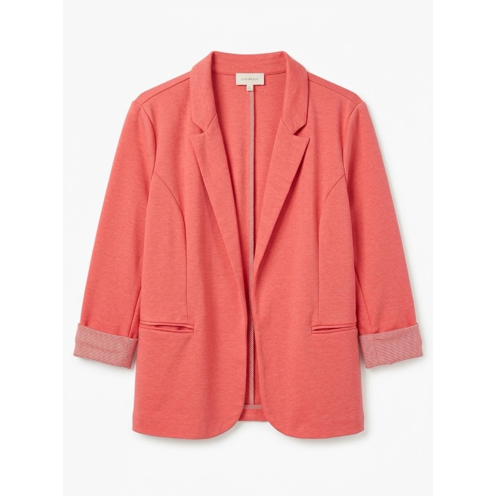 SKIES ARE BLUE Women's XL Coral Pink Knit Blazer Striped Cuffs Office Workwear